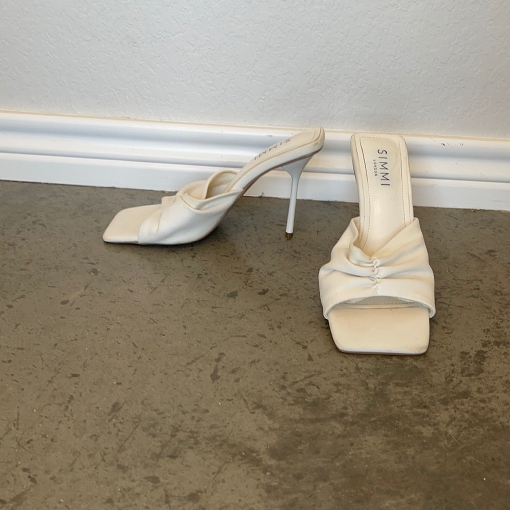White stiletto heels square toe